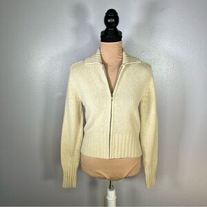 Jcrew wool blend cream knit zip up collared sweater M quiet luxury winter cozy
